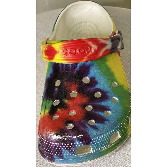 Crocs Classic Rainbow Multi-Color Tie Dye Graphic Clog Slip On Shoes W Sz 7 M 5 - Picture 3 of 14